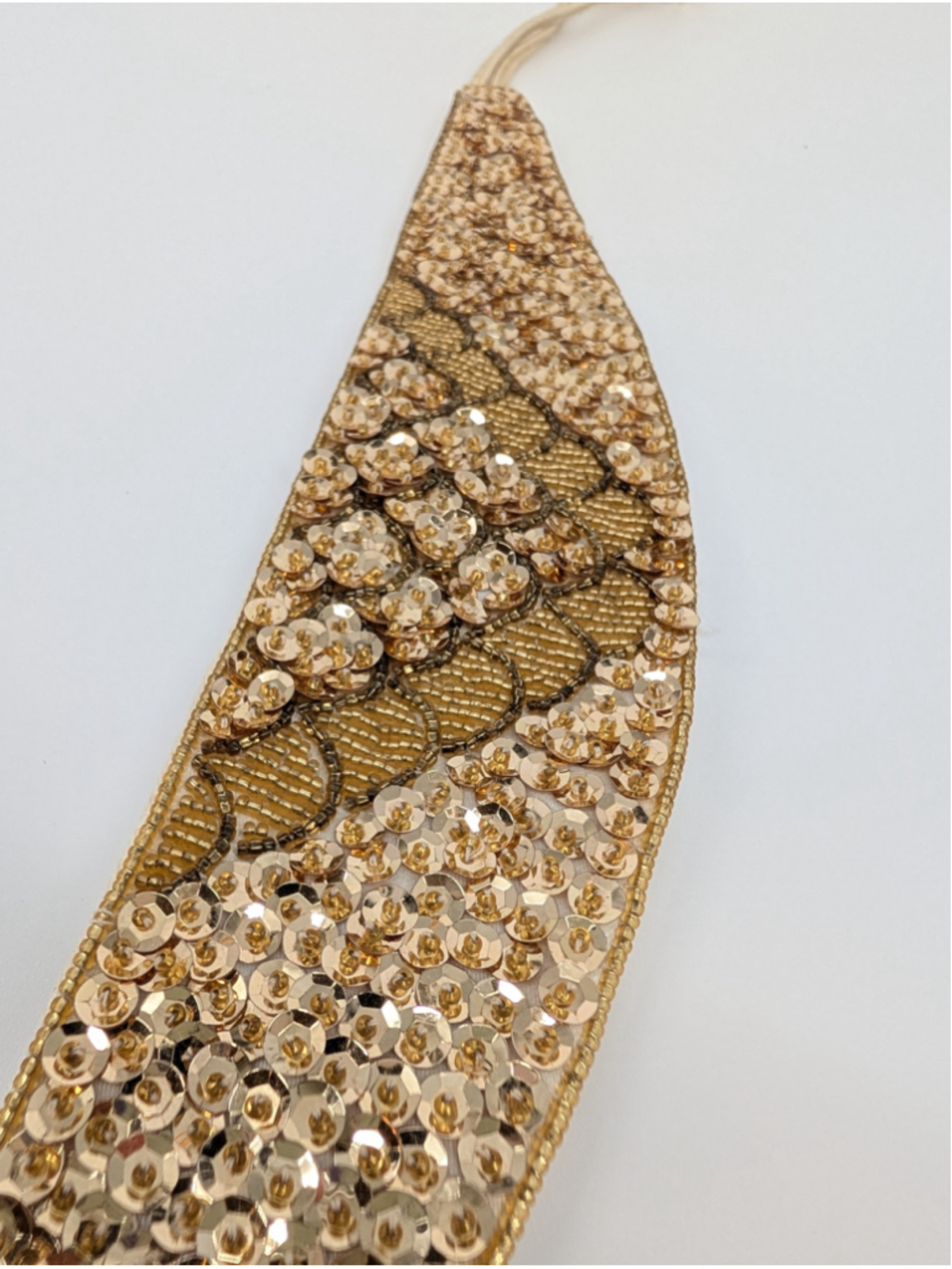 Vintage Gold Sequin Beaded Elastic Waist Belt Handmade China Hook Closure Glam - Picture 3 of 10
